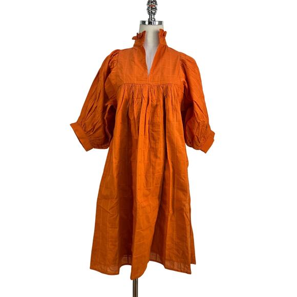 Never A Wallflower High Neck Dress Burnt Orange Windowpane Cotton - Picture 1 of 7
